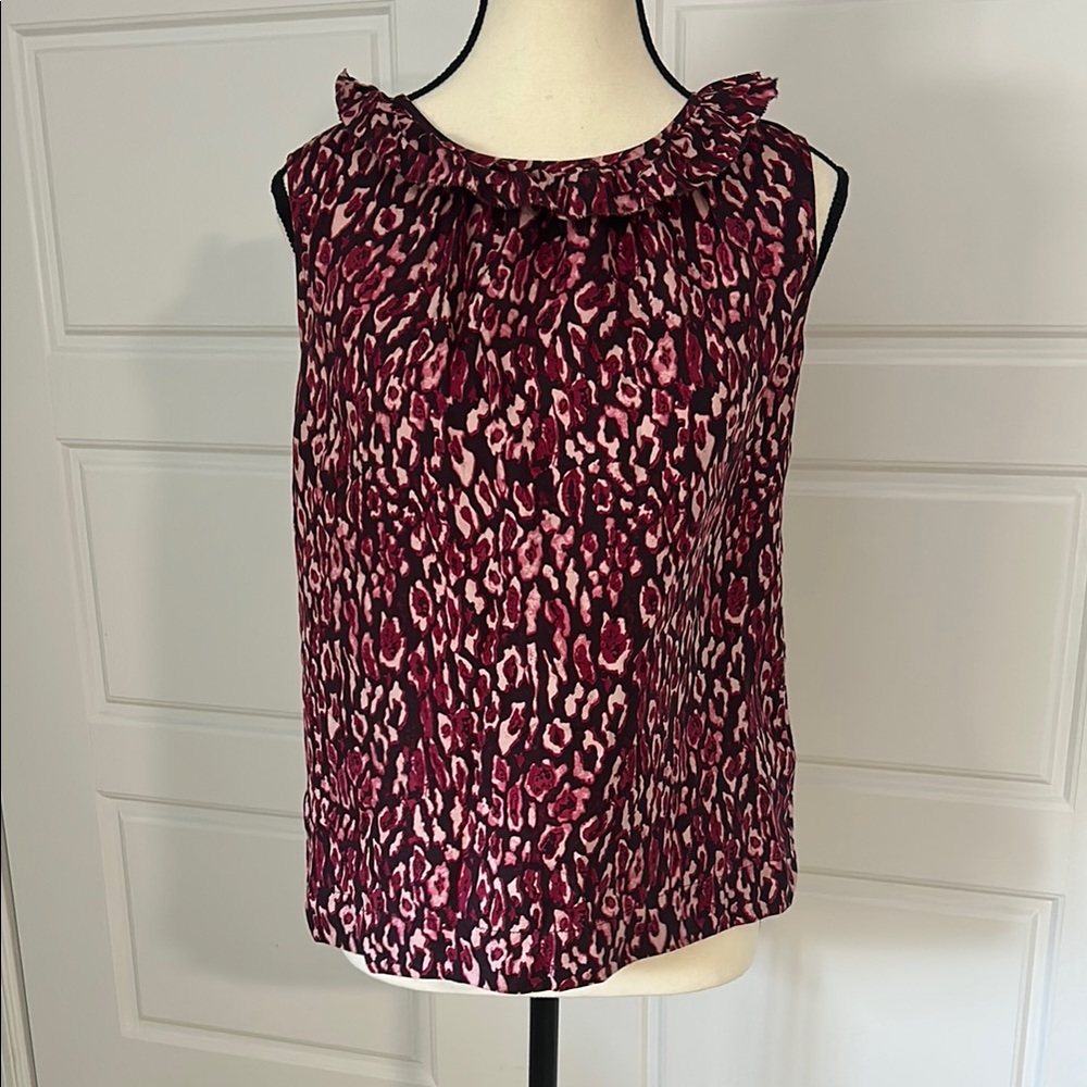 100% Silk Banana Republic Stylish Pink Leopard Print Women's Blouse